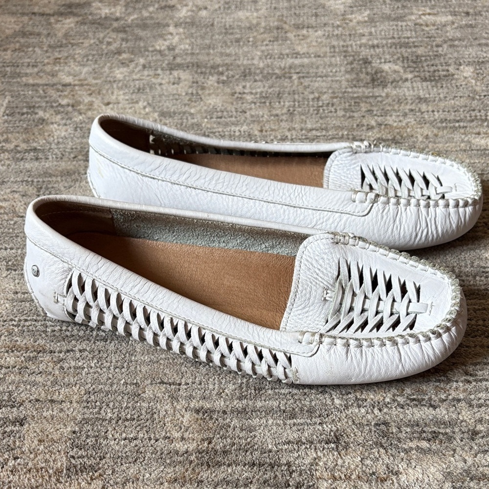 UGG White Woven Leather Women's Slip-On Loafers - women’s size 7